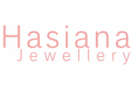 je veux un logo avec ecrit = Hasiana Jewellery (met le au niveau du ana en dessous) le texte en rose pale sur un fond blanc et rien d'autre juste ca